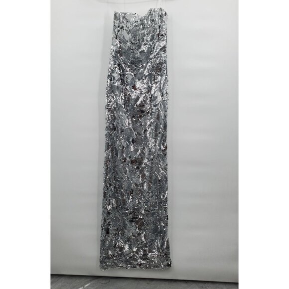 Elegant Silver Strapless Midi Dress - Picture 3 of 16